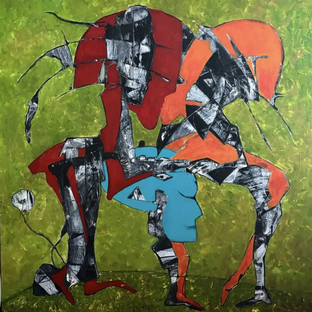 Miriam Streisand - Der Kuss, 100x100cm Acryl auf Leinwand, 2023