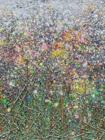 „Holy Ground“ 150 x 150 cm, Acryl, Leuchtpigmente, Interferenzfarben, Black 3.0 auf Leinwand“