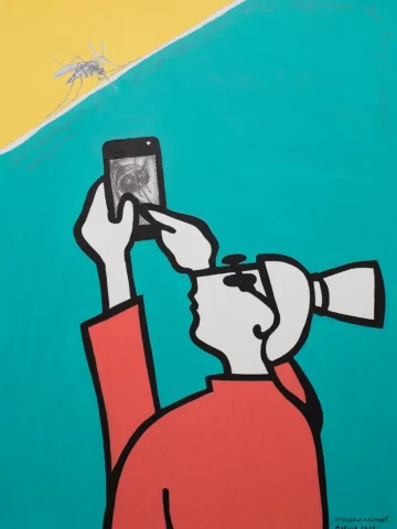 Frau und Stechmucke Ol Leinw , bleistift 80x60 2021