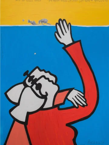 Frauen und Floh Öl Leinw , Bleistift 80x60 2021